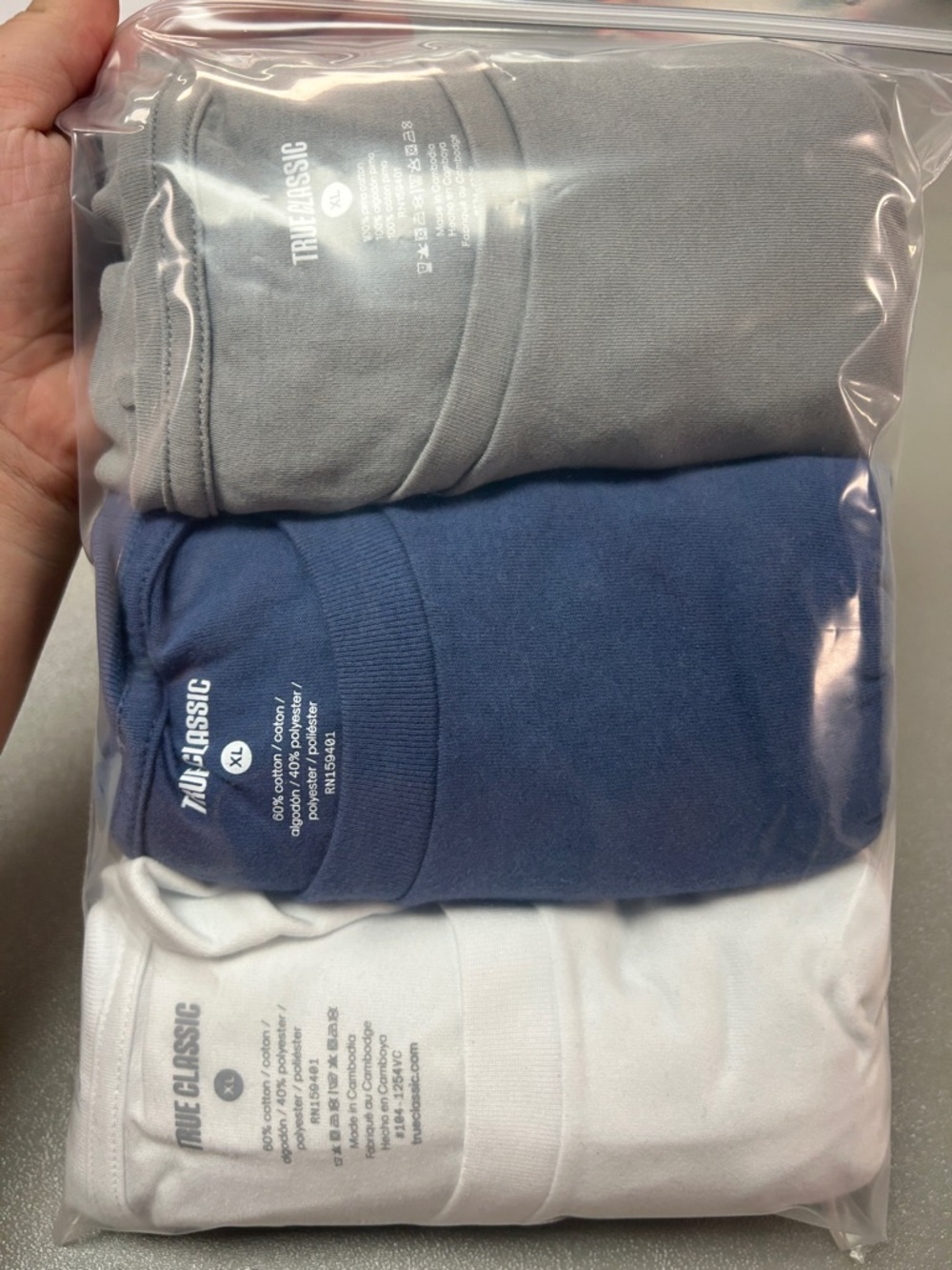 True Classic 3-Pack Short Sleeve Crew Tees — Gray, Blue & White